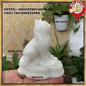 Mua  Mèo phong thủy  Tượng đá con mèo trang trí phong thủy bàn làm việc mang may mắn - Màu trắng đá non nước - Chiều cao 10cm