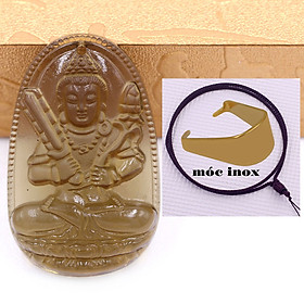 Mặt dây chuyền Phật Hư không tạng 3.6 cm đá obisidian kèm vòng cổ dây dù nâu + móc inox vàng, Phật bản mệnh, mặt dây chuyền phong thủy