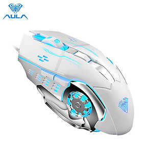 Chuột chơi game có dây AULA S20 USB 2400DPI có thể lập trình với 4 màu ánh sáng cho máy tính xách tay PC-Màu trắng