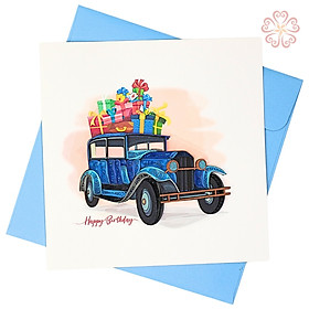 Thiệp Quilling Nghệ Thuật - Xe hơi chở quà - Happy Birthday - size 15x15cm