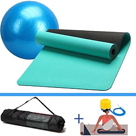 Combo thảm tập yoga 6mm 2 lớp + bóng tập yoga cao cấp (Kèm túi đựng thảm và bơm bóng) - Chính hãng dododios