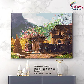 Mua Tranh tô màu theo số phong cảnh Tây Bắc mới lọ màu to 5ml + 2 bộ cọ + khung 2.5cm VN043