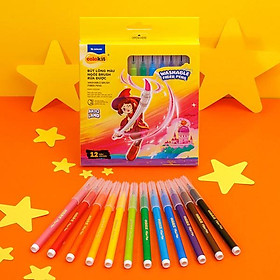 Hộp 12 Bút Lông Màu Ngòi Brush Rửa Được - Nhân Vật Akooland Thế Giới Học Cụ Thần Kỳ - Colorkit SWM-C010/AK