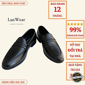 Giày lười nam da Pu cao cấp đế khâu LuxWear màu đen có quà tặng kèm tất lười hoặc lót giày cao cấp - GDC