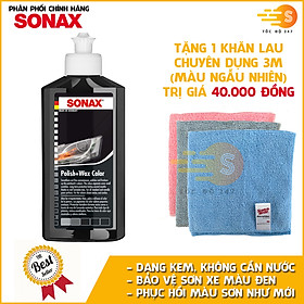 Kem đánh bóng và bảo vệ sơn màu đen xe ô tô Sonax 296141 250ml - tặng 1 khăn 3M màu ngẫu nhiên - Che phủ vết xước nhỏ, phục hồi sơn cũ, tăng độ mịn cho mặt sơn