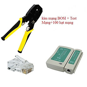 Combo Kìm Bấm Mạng Bosi + Hộp Test + 100 Đầu Bấm - Hàng Nhập Khẩu