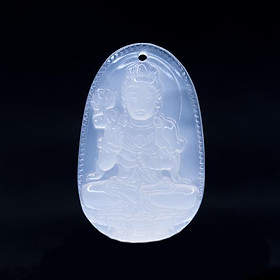 Mặt dây chuyền Đại Thế Chí Bồ Tát Mã Não Trắng tự nhiên - Phật Bản Mệnh cho người tuổi Ngọ - PBMWAGA05 (Mặt kèm sẵn dây đeo)