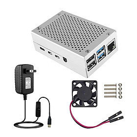 Case for Raspberry Pi 4 with Aluminum Metal Cooling Fan 5V 3A USB-C Power Supply with ON/Off Switch for Raspberry Pi 4