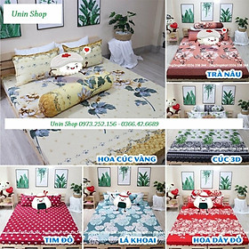 (Siêu giảm giá) Bộ ga gối 4 món mẫu Hoa Hướng Dương m2/m6/m8/2m2, drap bo chun + 2 vỏ gối poly cotton, ga giường giá rẻ