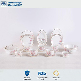 Mua Bộ bát đĩa 48 sản phẩm thủy tinh ngọc họa tiết hoa màu hồng USA Homeset
