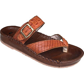 Dép nam da cá sấu thật quai ngang xỏ ngón vàng TRƯỜNG HẢI phong cách thời trang may viền chắc chắn đế kếp mềm không trơnDN0780