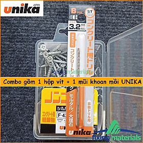 Mua Combo hộp vít bê tông Unika (loại 4ly  đầu bằng) không cần tắc kê nhựa + 1 mũi khoan Unika 3.5ly