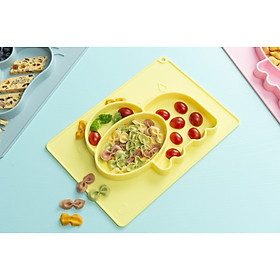 Khay ăn dặm hình con bò chia ngăn, đế hít chân không chống đổ