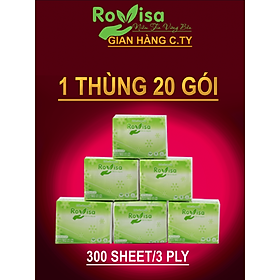 20 gói khăn giấy ăn cao cấp siêu dai, siêu mịn ROVISA chuẩn 300 tờ 3 lớp Giấy Vệ Sinh