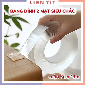 Băng Dính 2 Mặt Siêu Dính Băng Keo Nano Trong Suốt 3cm*3m Dán Tường Dính Mọi Bề Mặt Tiện Lợi