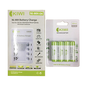 Combo 4 pin sạc Kiwi AA Ni- MH 3300mAh và bộ sạc pin AA/AAA đa năng 4 cổng - Hàng chính hãng