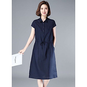 Đầm suông nữ thiết kế 2 túi sườn tay ngắn rút eo, chất vải đũi mềm mát phong cách ulzzang Hàn Quốc Da70