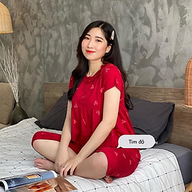 Bộ đồ bầu lửng tim cổ bèo dễ thương mặc bầu và sau sinh