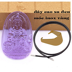 Mặt Phật Văn thù pha lê tím 3.6 cm kèm móc và vòng cổ dây cao su đen, Mặt Phật bản mệnh