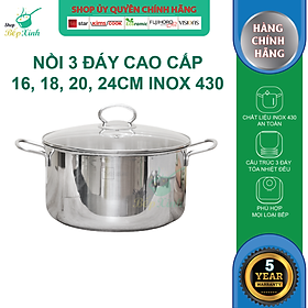 Nồi inox Fivestar 3 đáy từ nắp kính 18cm - tặng 1 vá canh