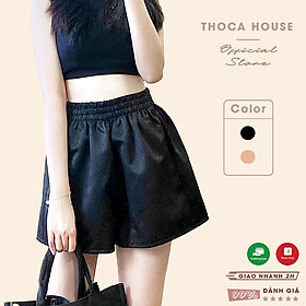 Quần short nữ tafta ống rộng chuẩn form không nhăn THOCA HOUSE đen, nude thời thượng