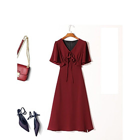 DRESS86-Đầm xòe tay bèo cổ tim S-6XL