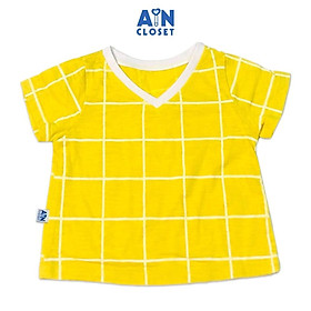 Áo ngắn tay unisex họa tiết Caro vàng thun cotton - AICDBTC6NAJG - AIN Closet