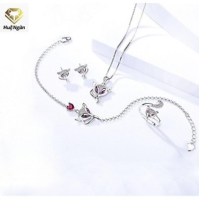 Combo dây chuyền khuyên tai,lắc tay và nhẫn bạc Ý 925 Huệ Ngân - Hồ ly may mắn PP1558-RYE140990-RR1617-RYB140127