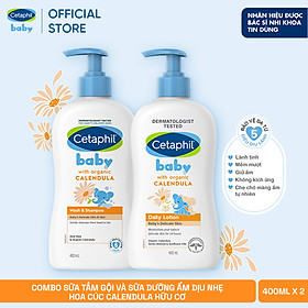 Combo Sữa tắm gội Cetaphil Baby W&S with Organic Calendula 400ml + Sữa dưỡng thể Cetaphil Baby with Organic Calendula 400ml