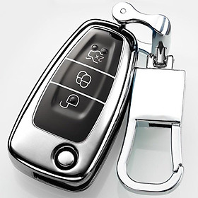 Móc khóa kèm ốp bảo vệ chìa khóa xe Ford Everest, Ranger XLS, Ford Ranger Wildtrak nhựa mềm TPU tráng gương sáng bóng