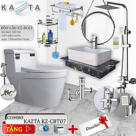 Mua Combo Thiết Bị Nhà Tắm Cao Cấp KAZTA KZ-CBT07: Bồn Cầu Xả Xoáy Nắp Êm-Lavabo Đặt Bàn Đá-Sen Tắm Nóng Lạnh Inox 304-Kèm Bộ Phụ Kiện Nhà Tắm