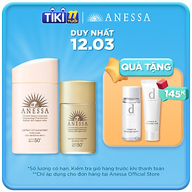 Bộ đôi Kem chống nắng dưỡng da dạng sữa dịu nhẹ cho da nhạy cảm & trẻ em SPF 50+ 60ml + Kem chống nắng dưỡng da dạng sữa bảo vệ hoàn hảo Anessa Perfect UV Sunscreen Skincare Milk SPF 50+ PA++++ 20ml