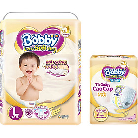 Tã Dán Bobby Extra Soft Gói Đại L30 (30 Miếng) + Tặng thêm 6 miếng
