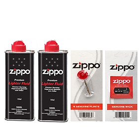 Bộ 2 bình Xăng 125ml+Đá+Bấc Zippo