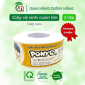 Combo 5 cuộn Giấy vệ sinh cuộn lớn chất lượng cao PONYO JB500 2 lớp hoạ tiết caro 500g - Thiên An Nam paper