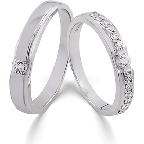 Mua Cặp nhẫn cưới vàng trắng DOJI cao cấp 14K đính đá Swarovski 1483