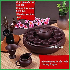 Bộ ấm trà tử sa gốm sứ cao cấp ( bao gồm 12 chi tiết), có kèm khay, bộ ấm chén pha trà - gd218