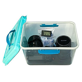 Combo hộp chống ẩm máy ảnh, flycam 6 lít (ẩm kế điện tử, 200g hạt hút ẩm xanh, tặng mút xốp)