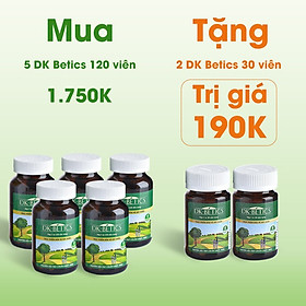 COMBO 5 HỘP Viên tiểu đường dây thìa canh lá to DK Pharma DK Betics, Hỗ trợ hạ và ổn định đường huyết - Hộp lớn 120 viên