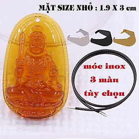 Mặt Phật Bất động minh vương pha lê cam 1.9cm x 3cm (size nhỏ) kèm vòng cổ dây cao su đen + móc inox vàng, Phật bản mệnh, mặt dây chuyền