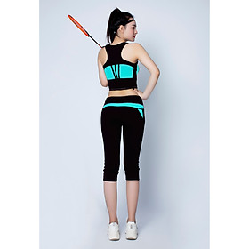 Bộ thể thao quần lửng phối lưới áo croptop cao cấp Xanh ngọc - DL515