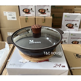 Nồi Kho Thịt Cá Chống Dính Đáy Từ Ecoramic Hàn Quốc Cao Cấp Chính Hãng 20cm 24cm