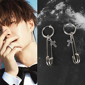 Bông tai nam thần tiểu chữ thập lông kim băng độc lạ cool ngầu