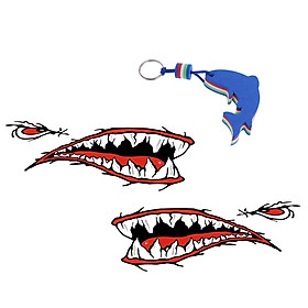 2 Pieces Shark Mouth Teeth PVC Car Yacht Boat Decal Sticker Decor + Dolphin Floating Key Chain Key Ring
