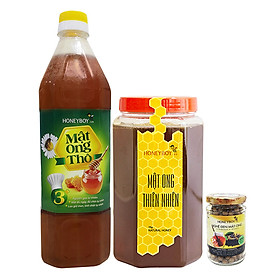 Combo Mật Ong Thiên Nhiên Honeyboy (1kg) + Mật Ong Thô Honeyboy (1L) - Tặng Nghệ Đen Mật Ong Honeyboy (80g)