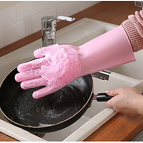 Bao tay rửa chén nhà bếp mềm mại , dẻo dai  - Găng tay rửa chén silicon tạo bọt có gai , chịu được nhiệt độ cao và không hại da tay rất tiện lợi
