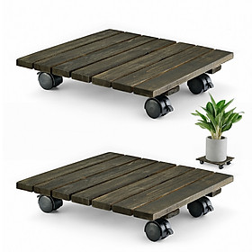 Mua (Bộ 2) Đế Vuông Nâng Chậu Cây Chậu Hoa Di Động Có Bánh Xe Có Khóa Màu Đen Cạnh 35 cm