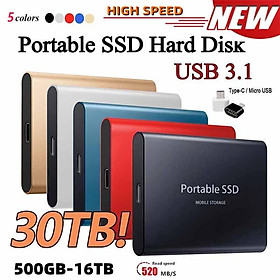 Ổ Cứng Ngoài M.2 SSD 500GB USB3.1 2TB 4TB 8TB SSD Tốc Độ Cao Cho Laptop - Đen, Đen