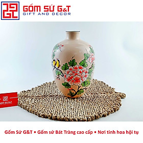 Lọ hoa dáng đèn lồng miệng nhỏ vẽ chim hoa phù dung Gốm Sứ G&T