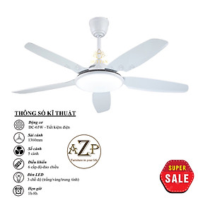 Mua Siêu Sales QUẠT TRẦN AZP- 5 CÁNH NHỰA  CÔNG XUẤT 65W  CÓ REMOTE- Hàng Nhập Khẩu
